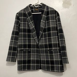 Size L Women’s David Paul Plaid Pea Coat Grey Black and White